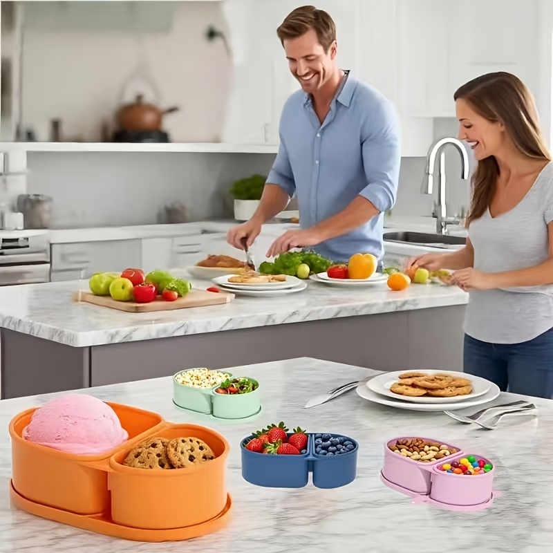 Food Snacks For Picnic - Silicone Snack Container/Covered Reusable Dual-Compartment Food