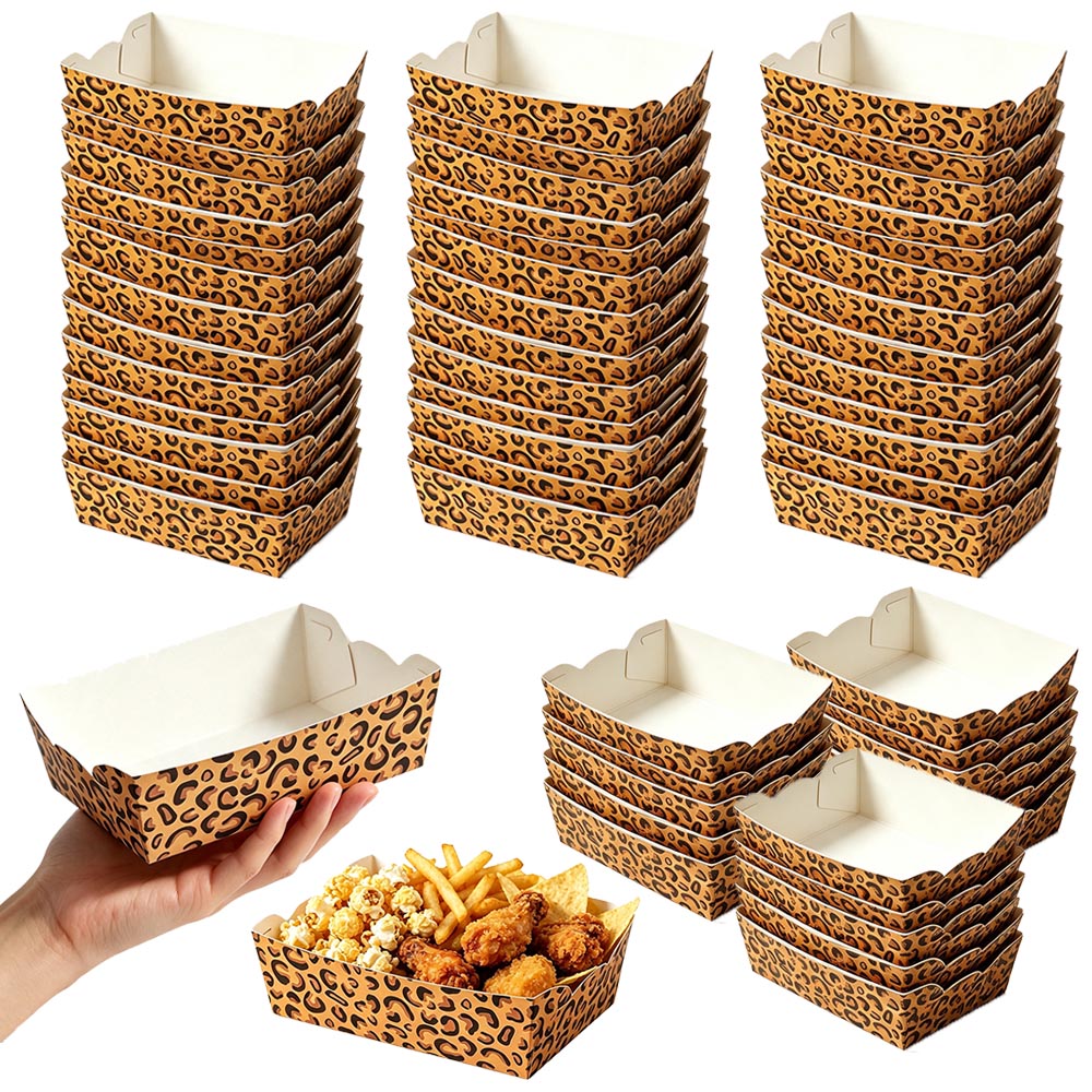 Food Day Snacks - 12-100pcs Leopard Print Disposable Paper Food