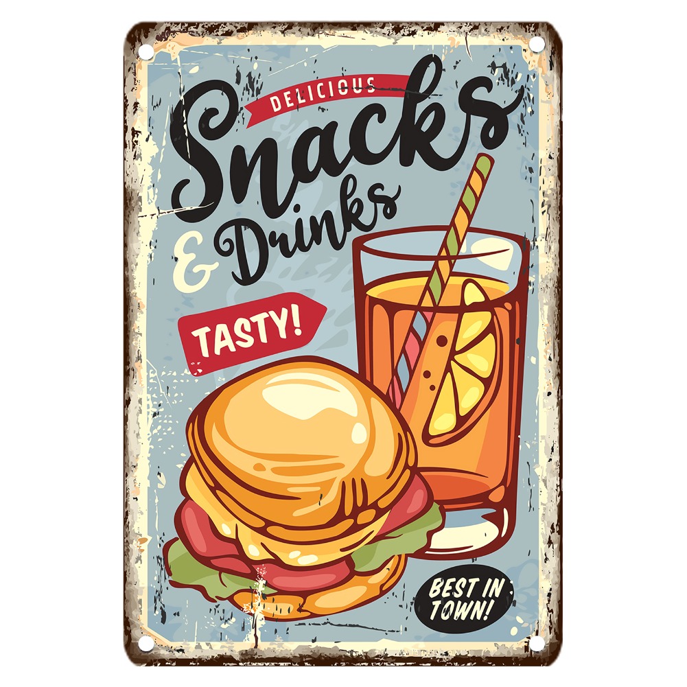 Food Drink Snacks - Vintage Food Metal Sign, 12x8 Inch